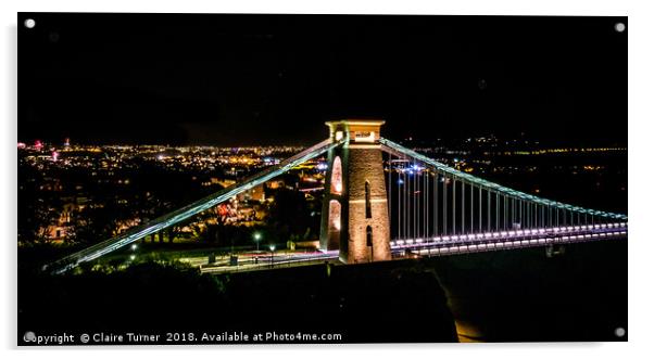 Clifton suspension bridge on fireworks night Acrylic by Claire Turner