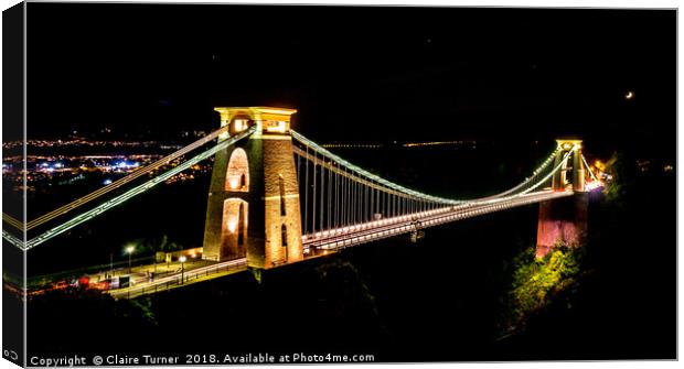 Clifton suspension bridge with moon Canvas Print by Claire Turner