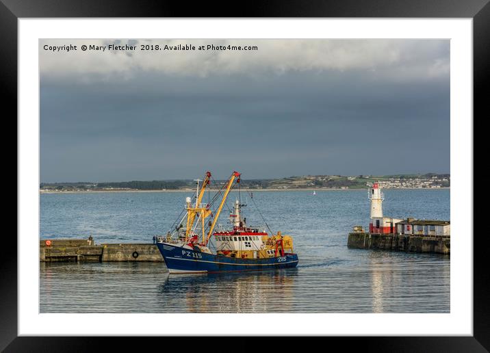 Fishing Boat returns to Newlyn Framed Mounted Print by Mary Fletcher