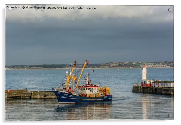 Fishing Boat returns to Newlyn Acrylic by Mary Fletcher