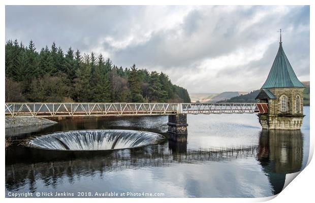 Pontsticill Reservoir and Outflow Brecon Beacons Print by Nick Jenkins