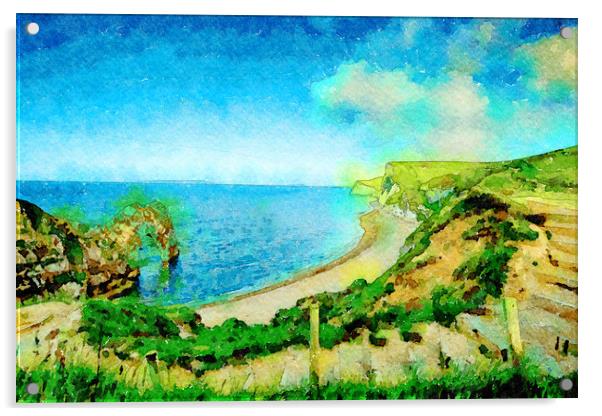 Cornwall Print, a sea view of Cornwall Iconic Imag Acrylic by Tanya Hall