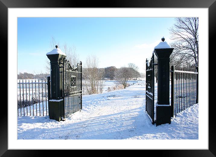 The Gates to a frozen Lurgan Park, County Armagh Framed Mounted Print by David McFarland