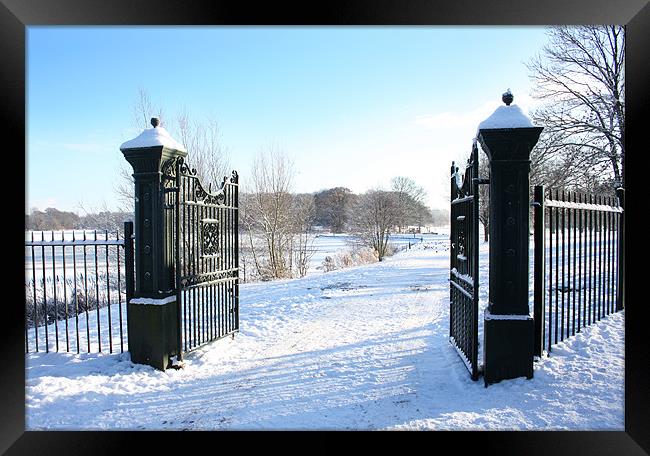 The Gates to a frozen Lurgan Park, County Armagh Framed Print by David McFarland
