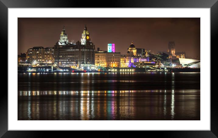 LIVERPOOL WATERFRONT AT NIGHT Framed Mounted Print by Kevin Elias