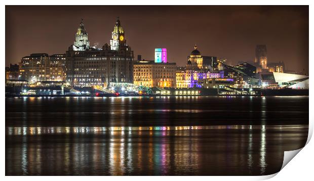 LIVERPOOL WATERFRONT AT NIGHT Print by Kevin Elias