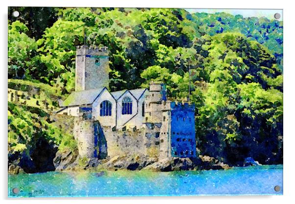 Dartmouth Castle Watercolour and Digital Painted P Acrylic by Tanya Hall