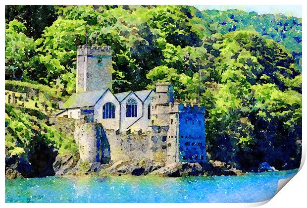 Dartmouth Castle Watercolour and Digital Painted P Print by Tanya Hall