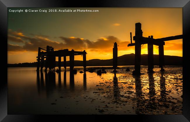 Sunset at the old pier Framed Print by Ciaran Craig