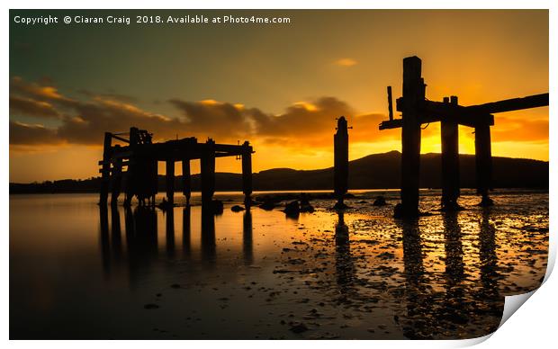 Sunset at the old pier Print by Ciaran Craig