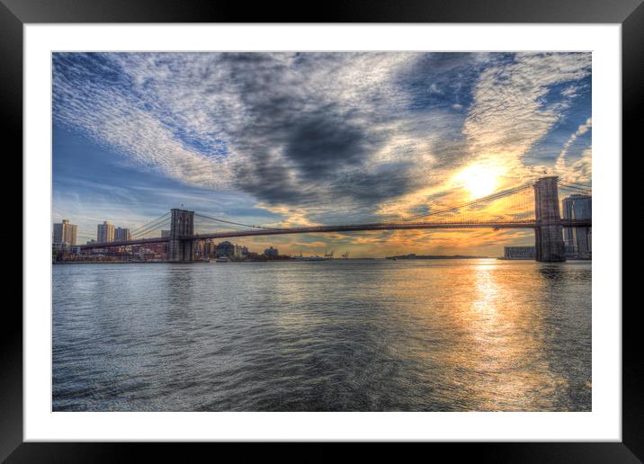 Brooklyn Bridge Sunset Framed Mounted Print by David Pyatt