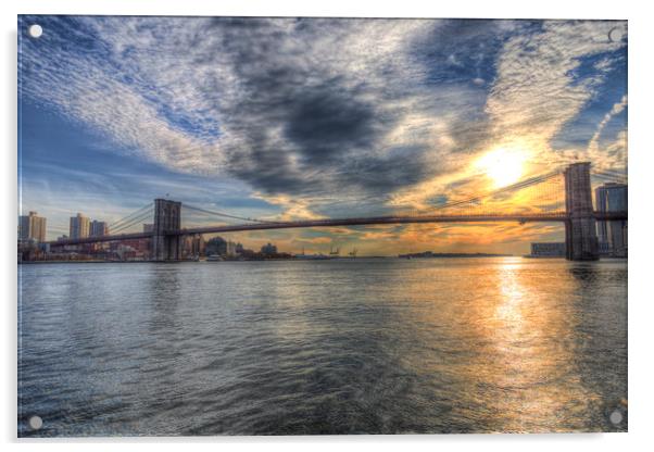 Brooklyn Bridge Sunset Acrylic by David Pyatt
