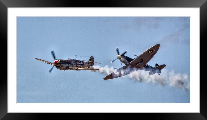 Spitfire versus the ME109 Framed Mounted Print by Roger Green