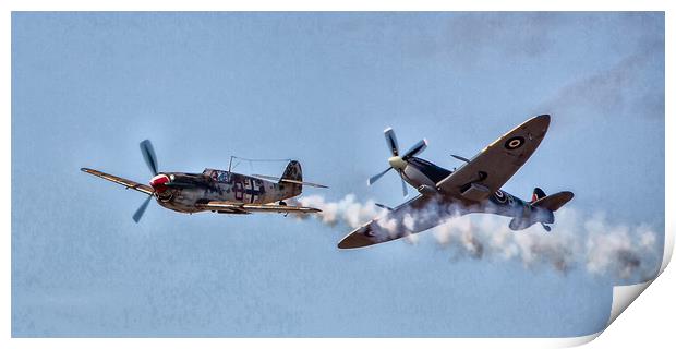 Spitfire versus the ME109 Print by Roger Green