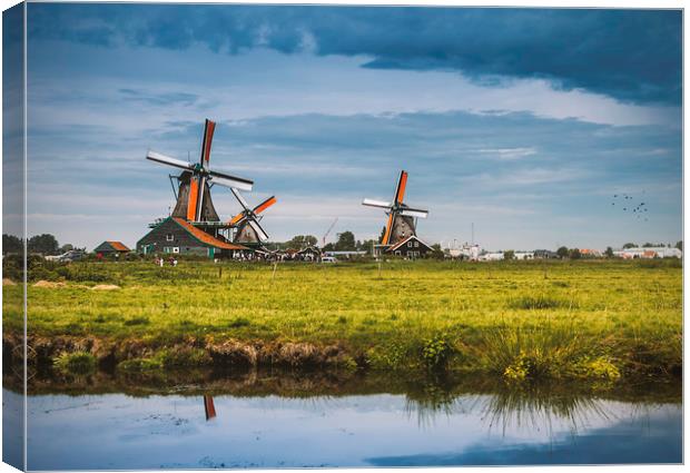 Dutch windmills on the Zaanse schans Canvas Print by Hamperium Photography