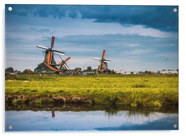 Dutch windmills on the Zaanse schans Acrylic by Hamperium Photography