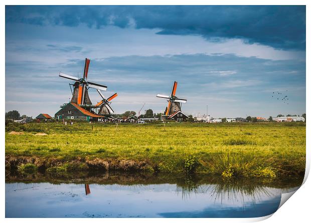 Dutch windmills on the Zaanse schans Print by Hamperium Photography