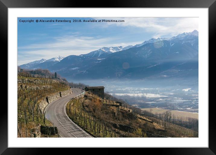 Swerving roads in Valtellina, Lombardy, Italy Framed Mounted Print by Alexandre Rotenberg
