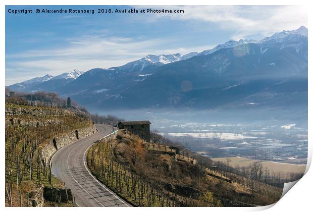 Swerving roads in Valtellina, Lombardy, Italy Print by Alexandre Rotenberg