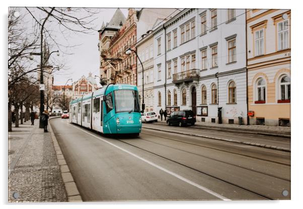 Prague Street with tram Acrylic by John Ly