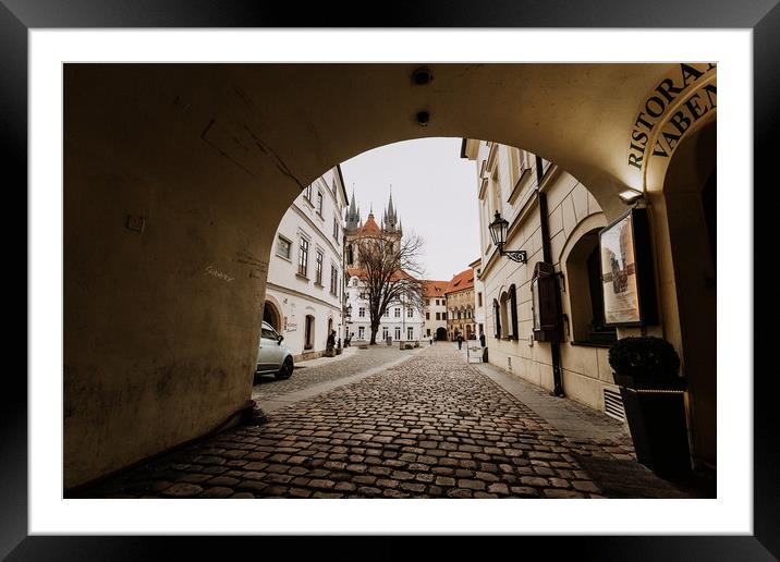 Cobble Street in Prague, Czech Republic Framed Mounted Print by John Ly