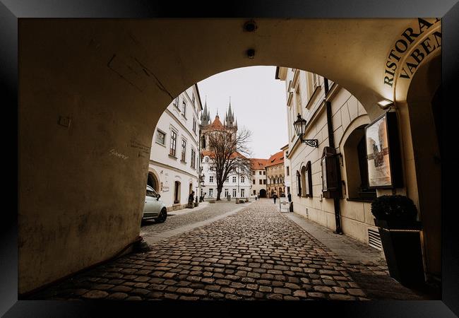 Cobble Street in Prague, Czech Republic Framed Print by John Ly