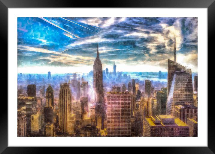 Manhattan Skyline Art Framed Mounted Print by David Pyatt
