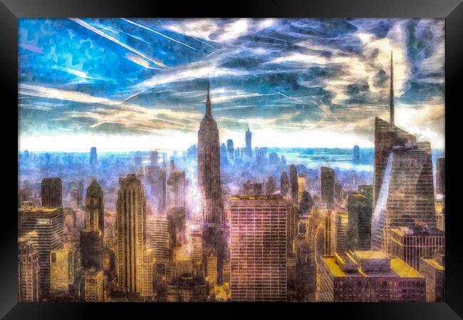 Manhattan Skyline Art Framed Print by David Pyatt
