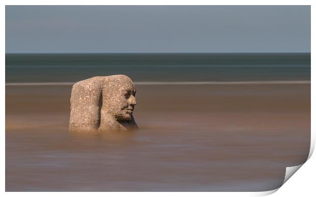 Stone Ogre on the beach at Cleveleys Print by Tony Keogh