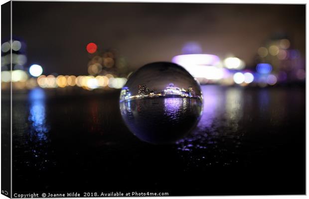 Salford Quays through a crystal ball Canvas Print by Joanne Wilde