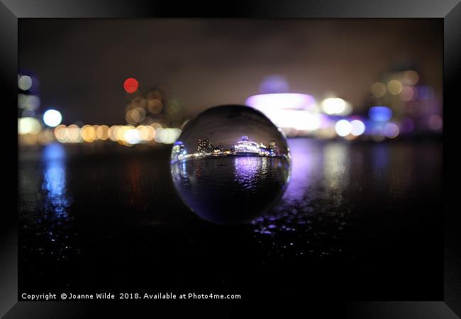 Salford Quays through a crystal ball Framed Print by Joanne Wilde