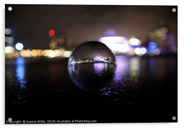 Salford Quays through a crystal ball Acrylic by Joanne Wilde