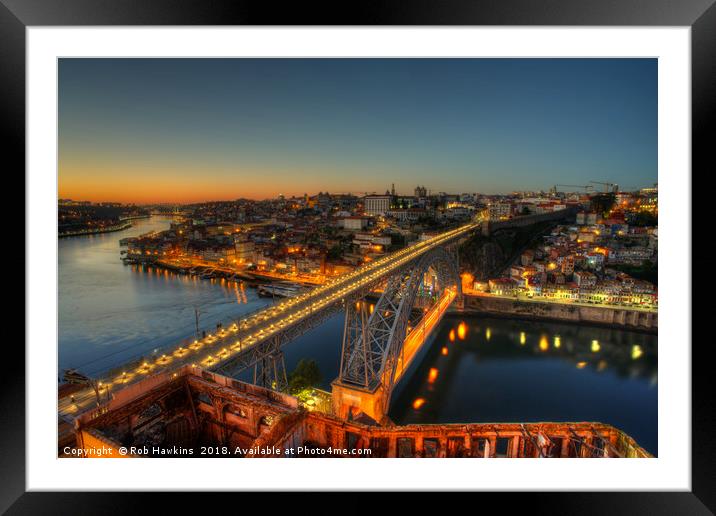 Porto twylight bridge  Framed Mounted Print by Rob Hawkins