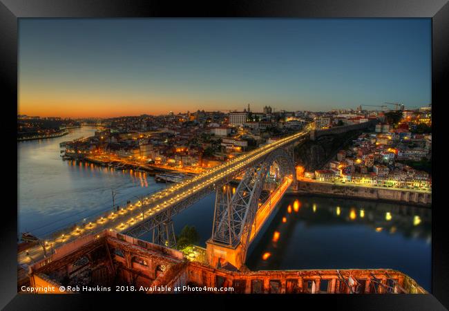 Porto twylight bridge  Framed Print by Rob Hawkins