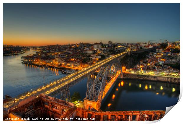 Porto twylight bridge  Print by Rob Hawkins