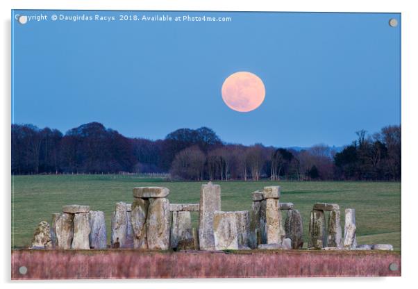 Super Moon rising over Stonehenge stone circle Acrylic by Daugirdas Racys