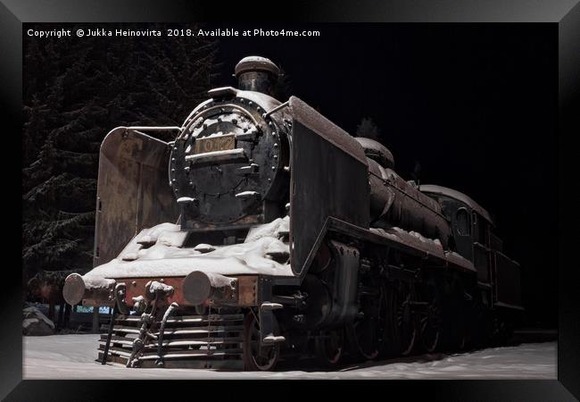 Old Steam Engine Covered With Snow Framed Print by Jukka Heinovirta