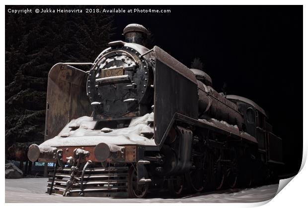 Old Steam Engine Covered With Snow Print by Jukka Heinovirta