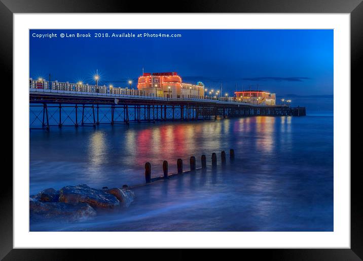 Worthing Pier Night Lights Framed Mounted Print by Len Brook