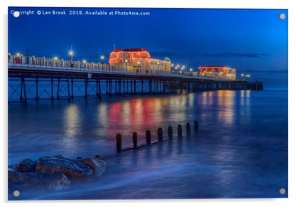 Worthing Pier Night Lights Acrylic by Len Brook