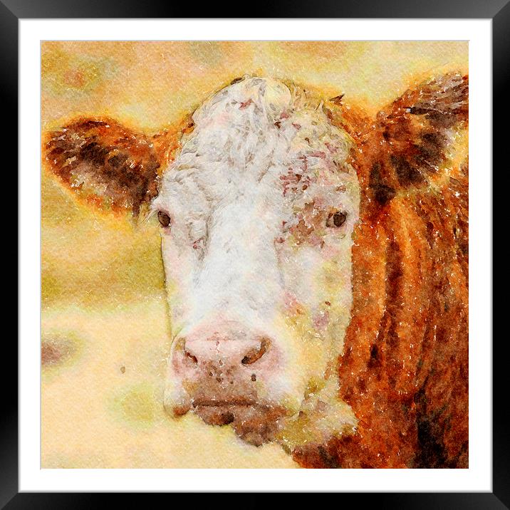 Cow. Brown Cow Watercolour "Print"  Framed Mounted Print by Tanya Hall