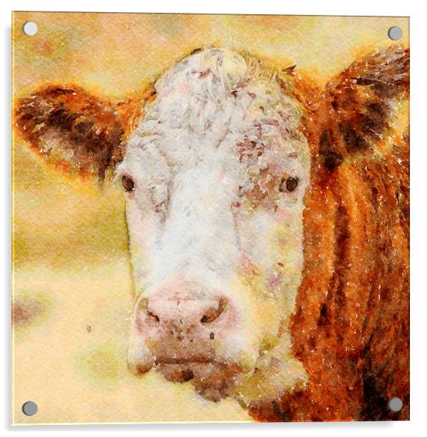 Cow. Brown Cow Watercolour "Print"  Acrylic by Tanya Hall