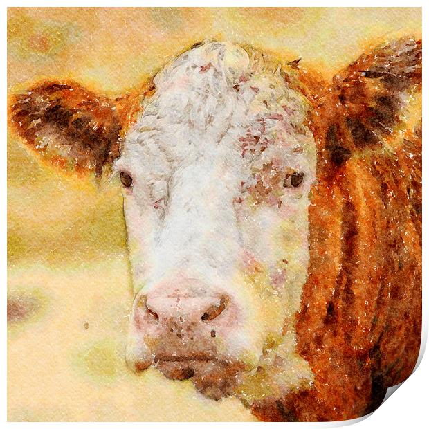 Cow. Brown Cow Watercolour "Print"  Print by Tanya Hall