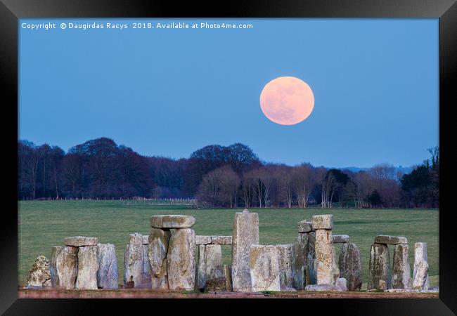 Super Moon rising over Stonehenge stone circle Framed Print by Daugirdas Racys