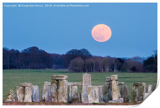 Super Moon rising over Stonehenge stone circle Print by Daugirdas Racys