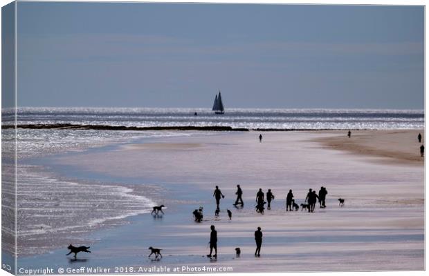 Beach Scene reminiscent of Lowry Canvas Print by Geoff Walker