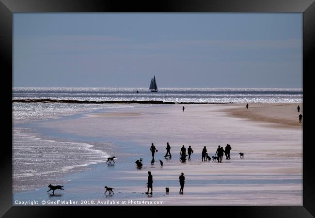 Beach Scene reminiscent of Lowry Framed Print by Geoff Walker