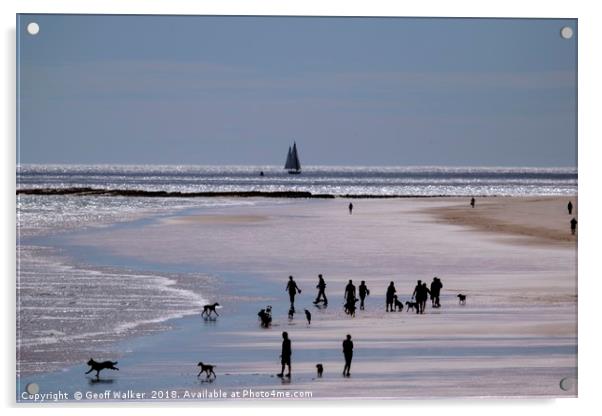 Beach Scene reminiscent of Lowry Acrylic by Geoff Walker