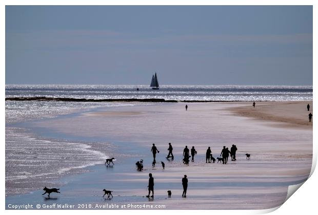 Beach Scene reminiscent of Lowry Print by Geoff Walker
