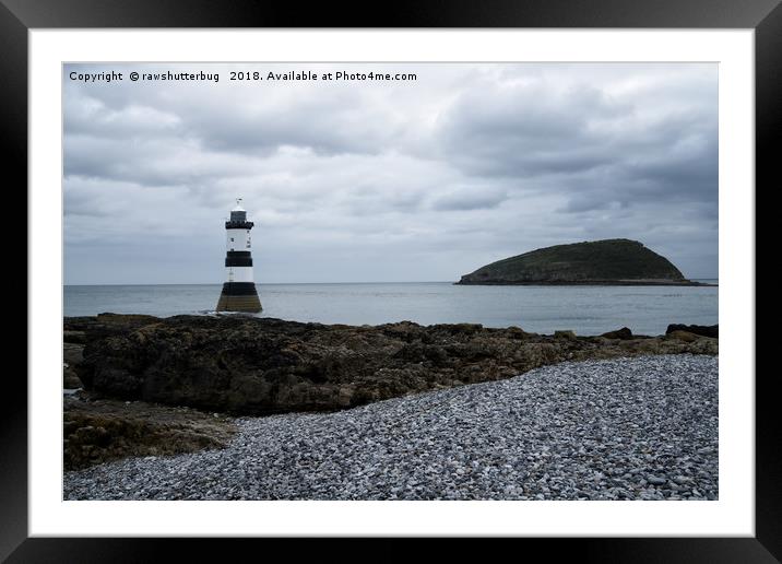 Trwyn Du Lighthouse And Puffin Island Framed Mounted Print by rawshutterbug 